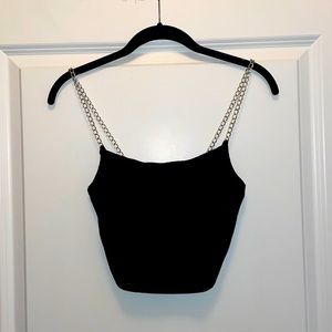 Black Crop Top With Silver Chain Straps